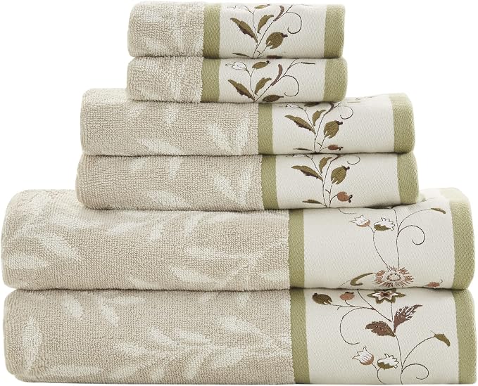 Madison Park Serene 100% Cotton Bath Towel Set Luxurious Floral Decorative by MADISONPARK