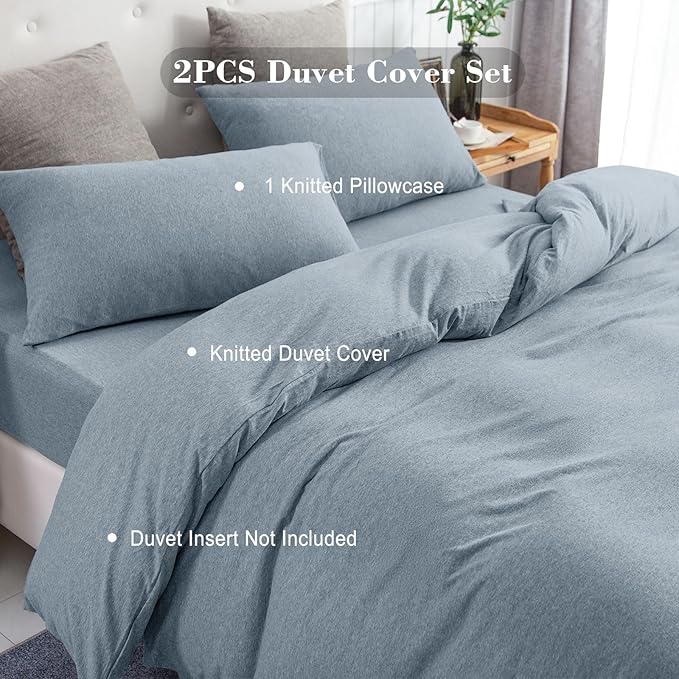 PURE ERA Jersey Knit Duvet Cover Set 100% T-Shirt Cotton Super Soft Comfy 2pc - Image 4