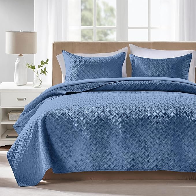FLYMME King Size Quilt Bedding Set Bluish Grey Lightweight Bedspreads by FLYMME