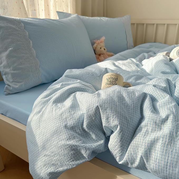 mixinni Blue Gingham Duvet Cover King Size - Image 9