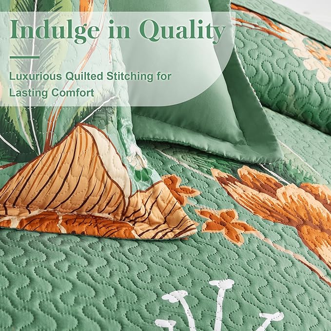Tyrot 3 Piece Sage Green Boho Floral Full/Queen Quilt Sets Farmhouse Botanical - Image 4