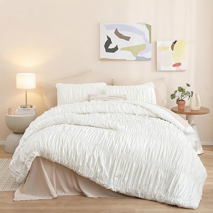 weigelia Cream Comforter Set Full – Textured Ruched Cream Ivory Full Comforter by WEIGELIA