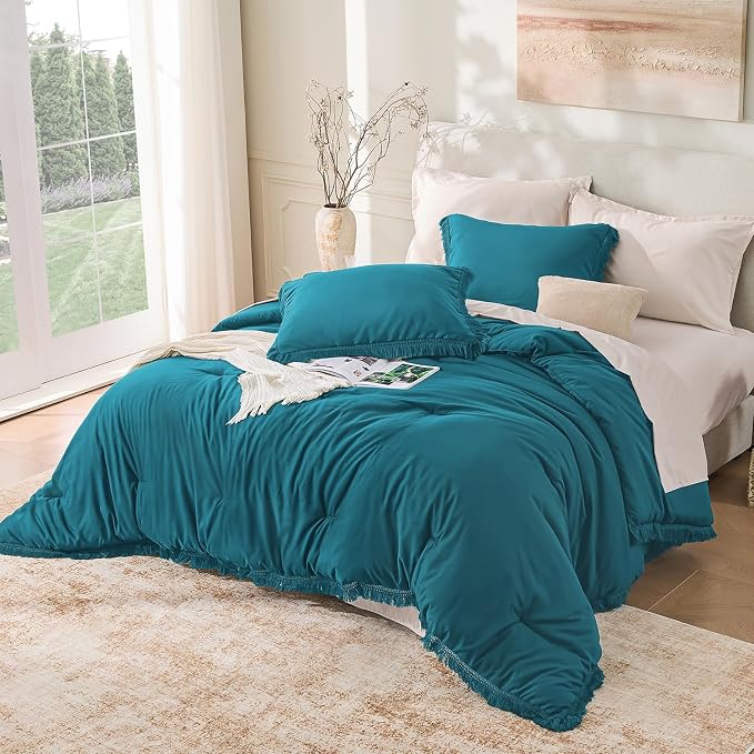 Andency Turquoise Comforter Set Full Size, 3 Pieces Boho Teal Tassel - Image 6