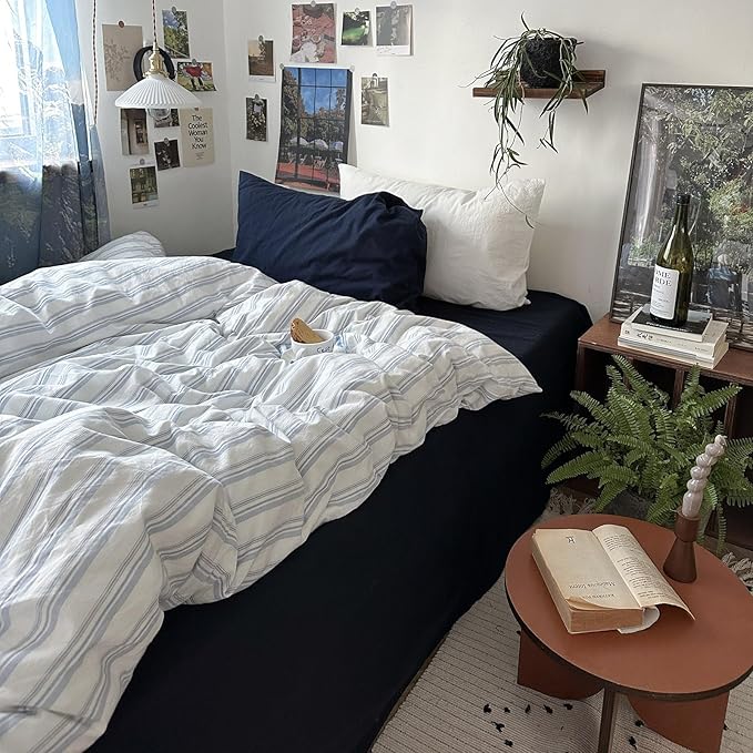 mixinni Vintage Blue & White Striped Duvet Cover Set - Image 8