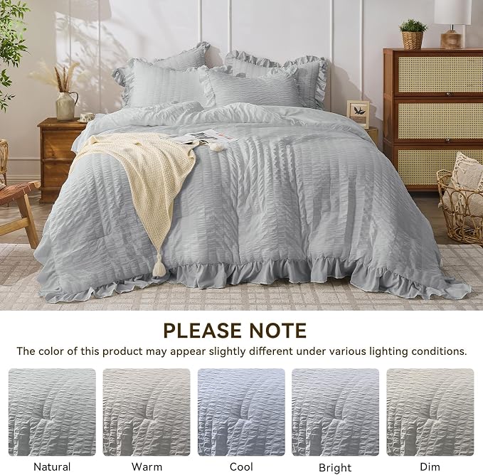 JOLLYVOGUE Light Grey Twin Size Comforter Set, 2 Pieces Seersucker Lightweight - Image 9