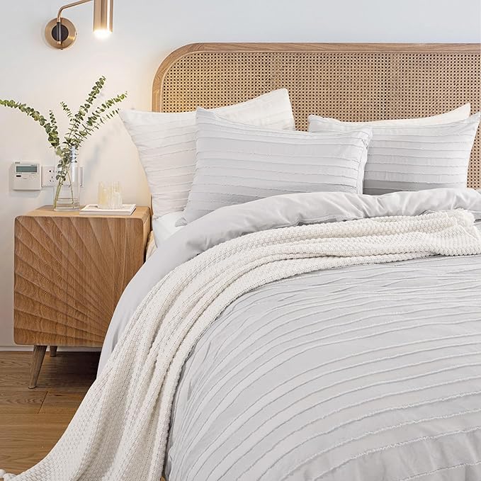 NEXHOME PRO Duvet Cover, Light Grey 3 Pieces Boho Tufted Duvet Cover Set - Image 2