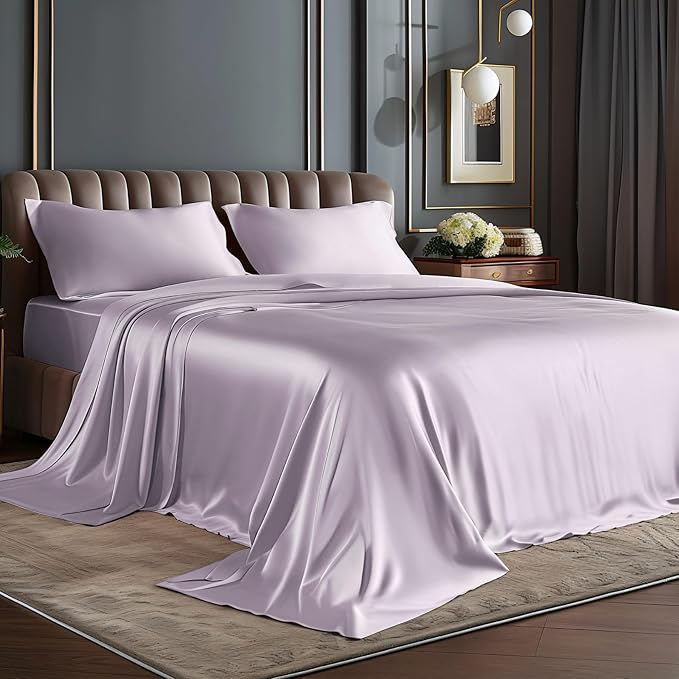BEDELITE Satin Sheets Twin XL Size Bed Set, Luxury Soft Lavender Silky Sheets by BEDELITE