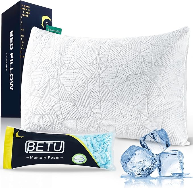 BETU Cooling Pillow Queen Size, Shredded Memory Foam Cool Pillow by BETU