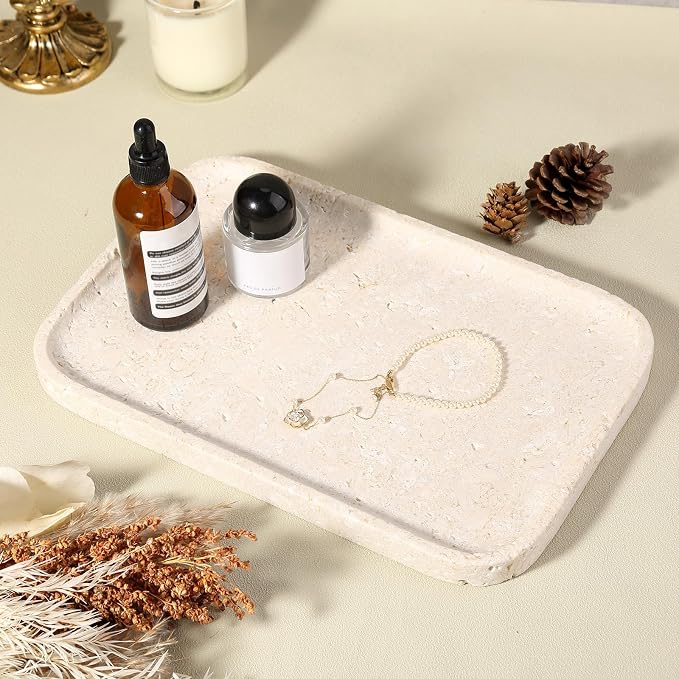 Karibiber Natural Marble Vanity Tray, 11.8" Marble/Stone Bathroom Tray - Image 6