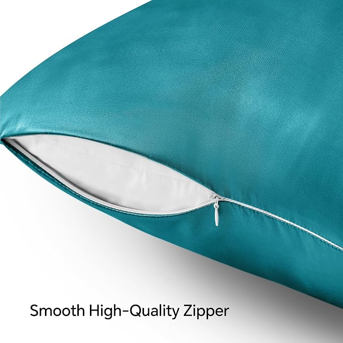 BEDELITE Satin Pillowcase with Zipper, Teal King Size Pillow Cases Set of 2 - Image 5