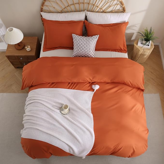 JSD Burnt Orange Duvet Cover Set Twin Size, 2 Piece Microfiber Kids Duvet Cover - Image 8