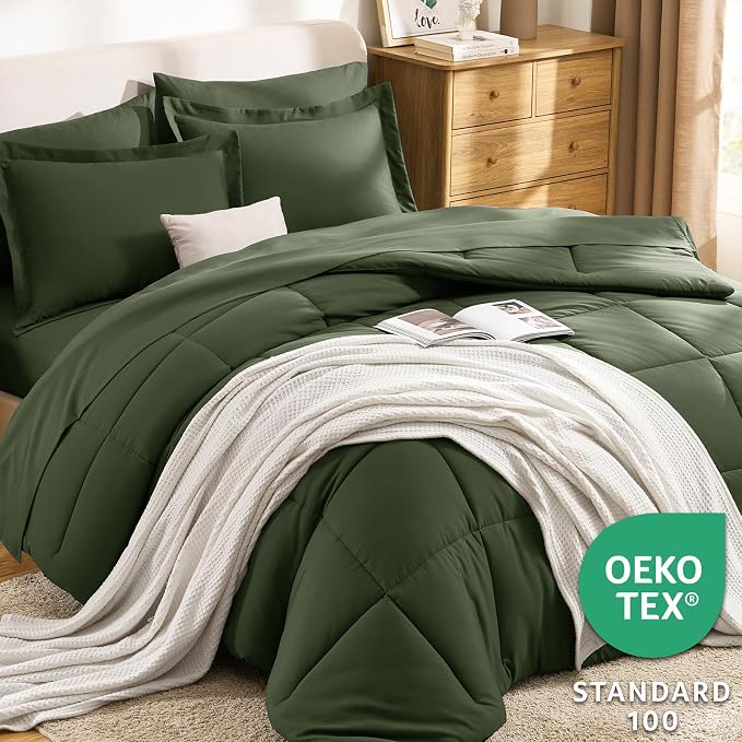 CozyLux Full Size Comforter Sets Olive Green - Image 3