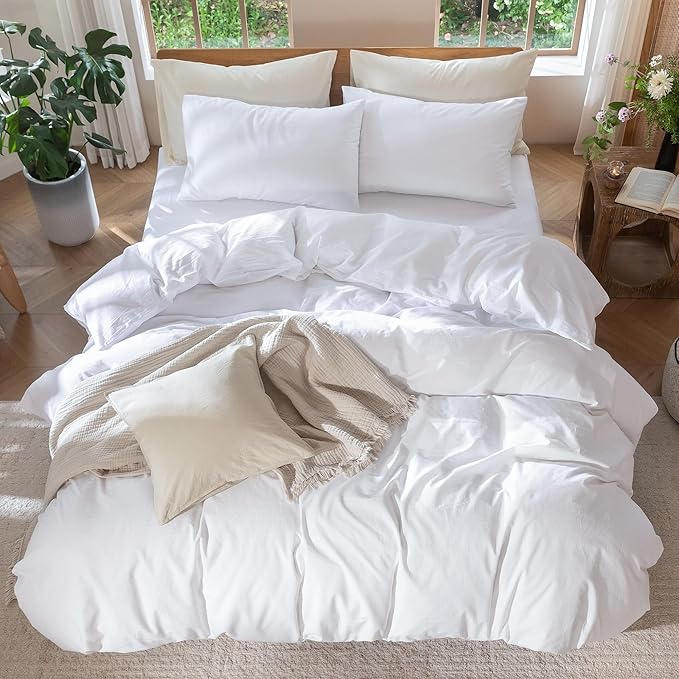 MooMee Bedding Duvet Cover Set 100% Washed Cotton Linen Like Textured - Image 5