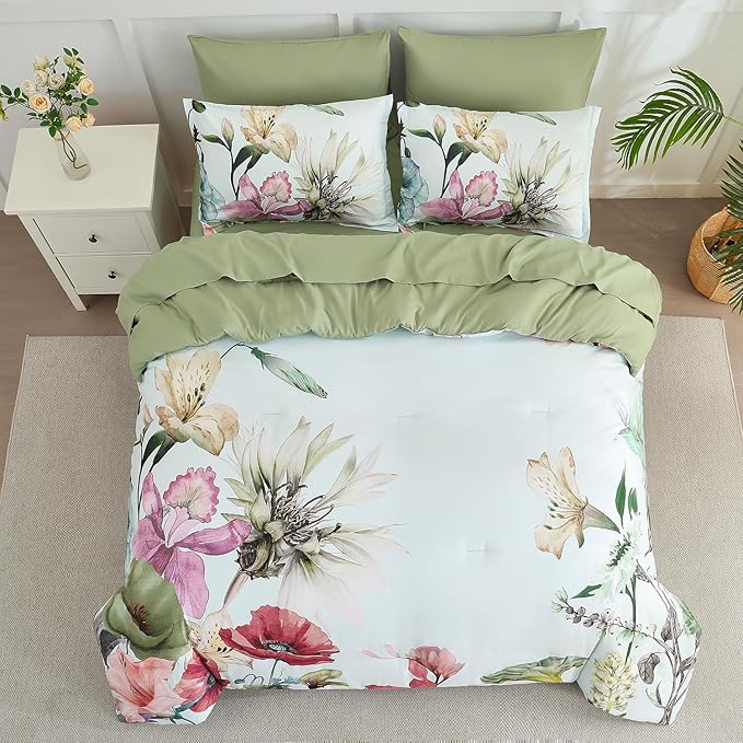 Yogeneg Queen Comforter Set 7 Piece Bed in a Bag, Elegant Floral Botanical - Image 3