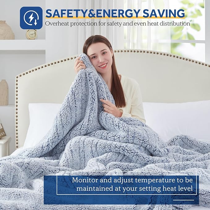 Sealy Electric Blanket Twin Size, Soft Sherpa Heated Blanket Single Control - Image 2