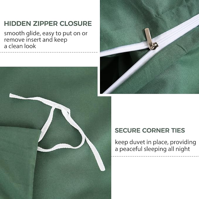 JSD Hunter Green Duvet Cover Set Twin Size, 2 Piece Microfiber Kids Duvet Cover - Image 3