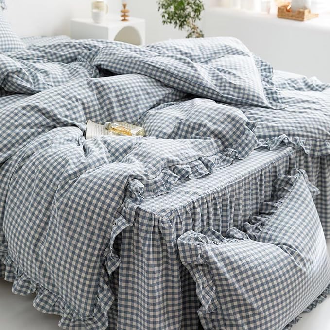 MKXI Blue and White Gingham Duvet Cover Twin XL Size, 3-Piece Bedding Set - Image 6