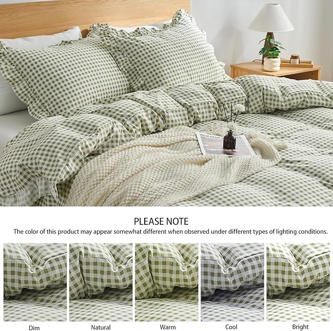 Gingham Duvet Cover King Size, 3 Pieces Soft Breathable Microfiber Plaid - Image 5