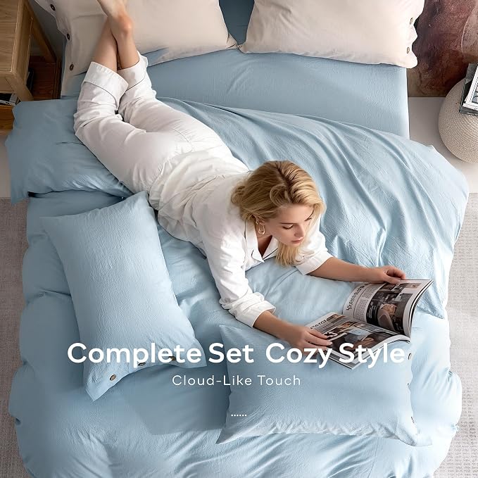 JELLYMONI 100% Washed Cotton Duvet Cover Queen – Soft, Breathable Linen-Look - Image 8