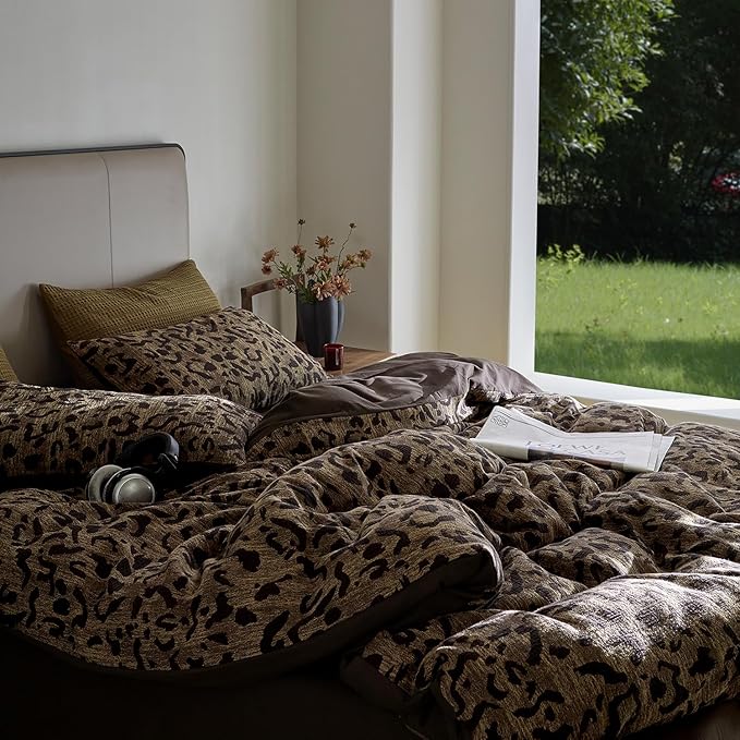 mixinni Leopard Duvet Cover Twin XL Size Yarn-Dyed Leopard Print Jacquard - Image 6