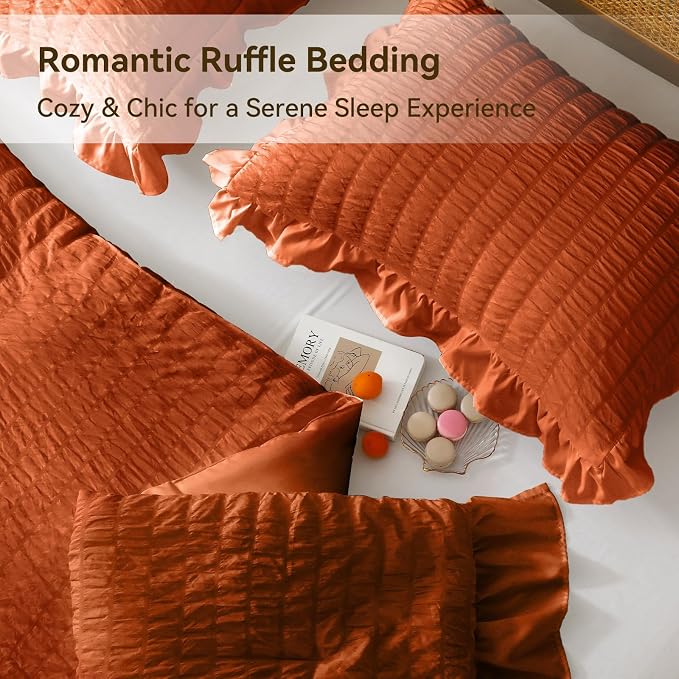 JOLLYVOGUE Burnt Orange Twin Size Comforter Set, 2 Pieces Seersucker - Image 5