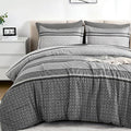 WONGS BEDDING Grey Comforter Set King Size, 7 Pieces Striped Bed in a Bag by WONGSBEDDING