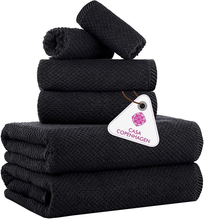 CASA COPENHAGEN Popcorn 6Pcs 100% Egyptian Cotton Large Designer Towels Gift by CASACOPENHAGEN