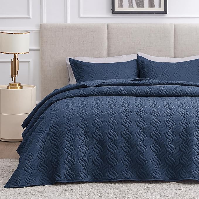Love's cabin Quilts for Queen Bed Navy Blue Bedspreads by Lovescabin