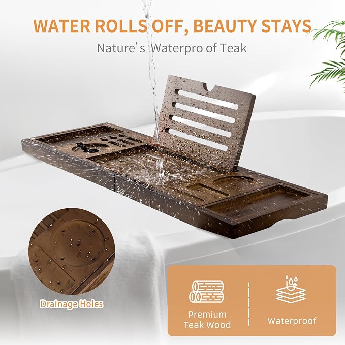 FLYJOE Wood Bathtub Tray Table - Image 4