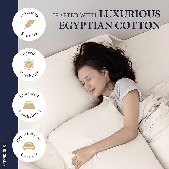 100% Egyptian Cotton Pillow Cases King Size Set of 2 - Image 2