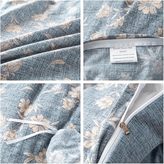 OAITE Blue Flower King Size Duvet Cover-3 Pieces Prewashed Cotton-Like - Image 4