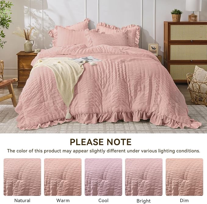 JOLLYVOGUE Queen Comforter Set, 3 Pieces Rose Gold Seersucker Comforters Queen - Image 8