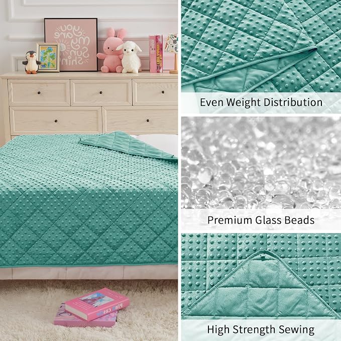 Teal Weighted Blanket Kids 7lbs, Cooling Minky Heavy Throw Blanket - Image 8