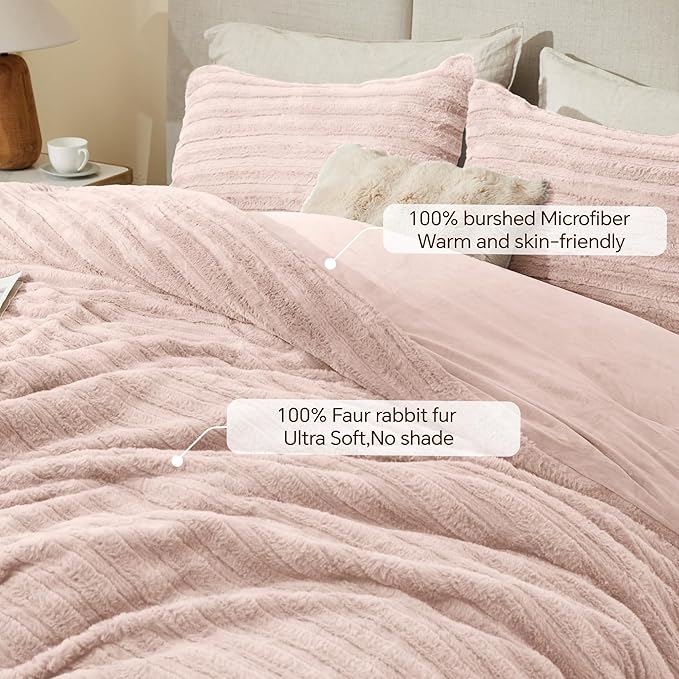 BEDELITE Fleece Twin Comforter Set -Super Soft & Warm Fluffy Pink Faux Fur - Image 3