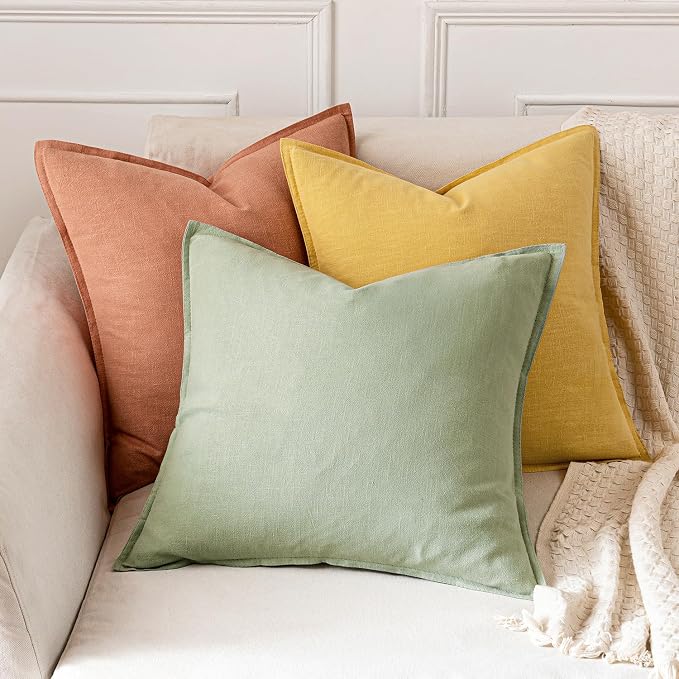 MIULEE Decorative Linen Pillow Covers 18x18 Inch Yellow ​Boho Farmhouse​ - Image 4