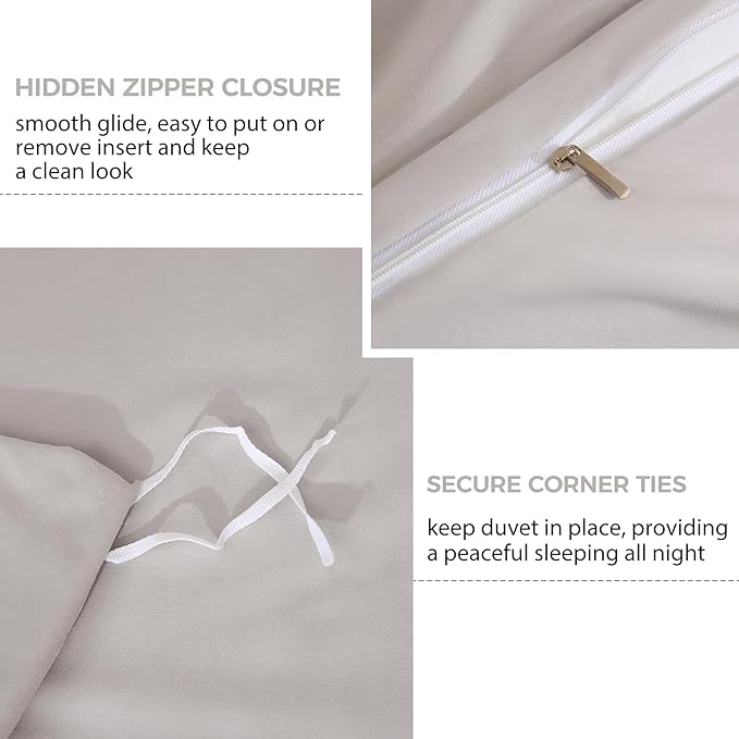 JSD Light Grey Duvet Cover Set Full Size, 3 Piece Duvet Cover - Image 3