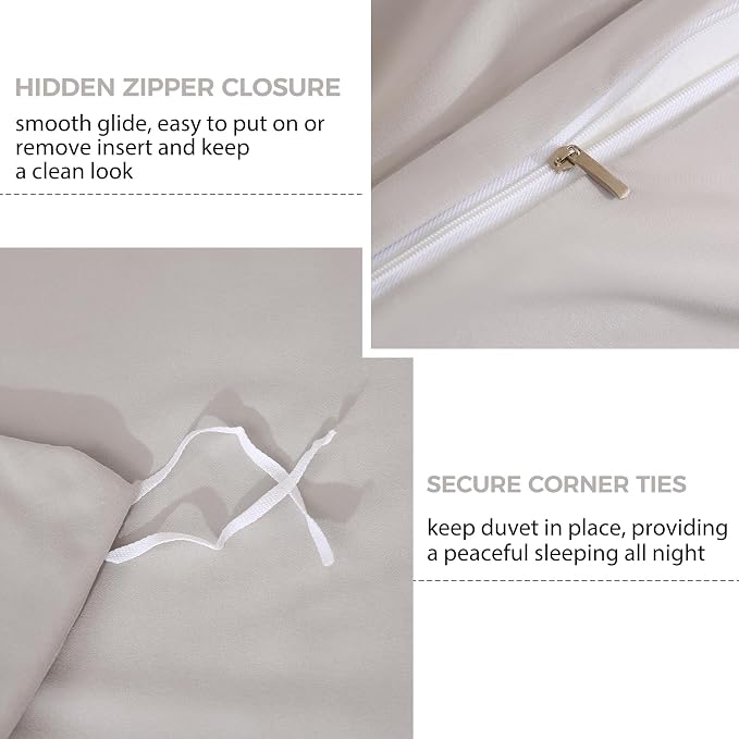 JSD Light Grey Duvet Cover Set Twin Size, 2 Piece Microfiber Kids Duvet Cover - Image 3