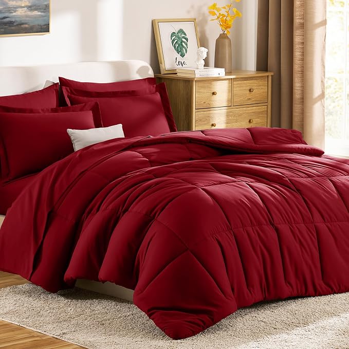 CozyLux King Size Comforter Set Dark Red - Image 9