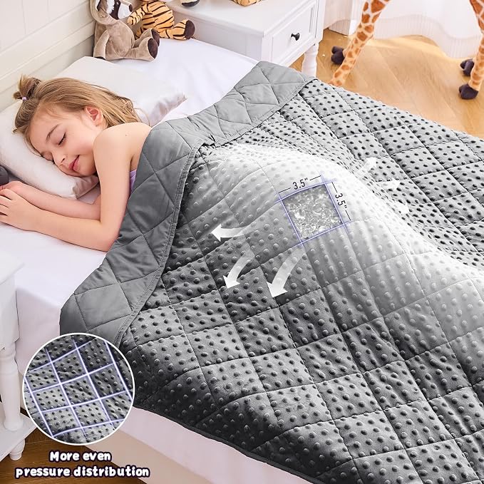 Grey Weighted Blanket Kids 10lbs, Breathable Cooling Minky Heavy Throw Blanket - Image 3