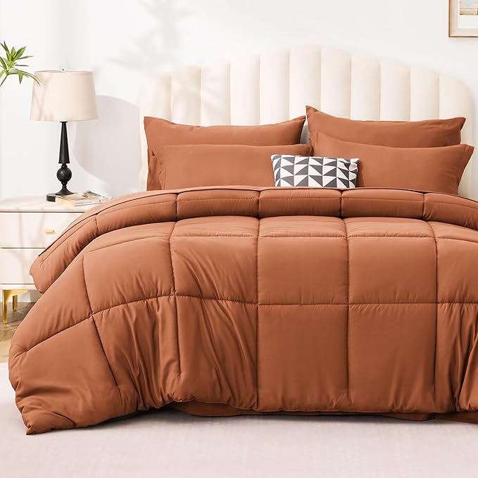 Love's cabin California King Comforter Set Burnt Orange, 7 Pieces California by Lovescabin