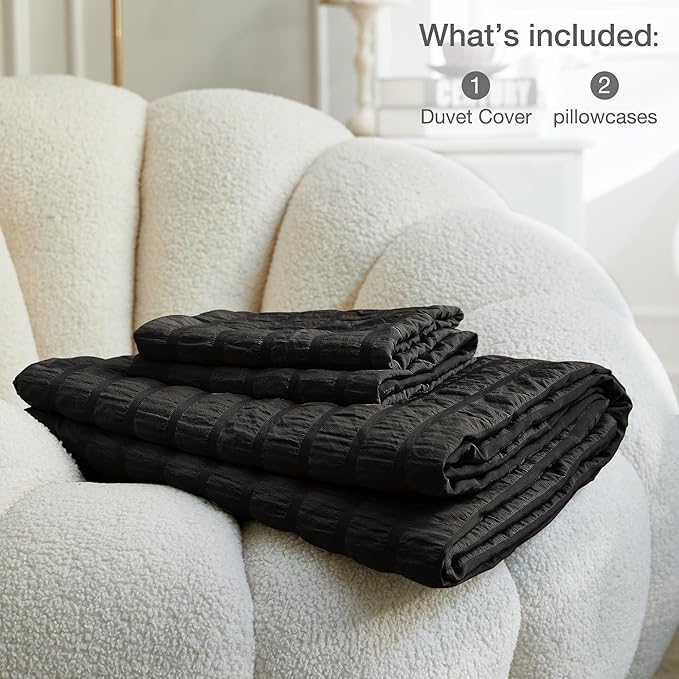 JELLYMONI Black Duvet Cover Queen Size, Soft Breathable Seersucker Duvet Cover - Image 6