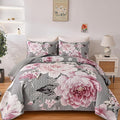 WONGS BEDDING Floral Quilt Set King, 3 Pieces Reversible Elegant Pink Flower by WONGSBEDDING