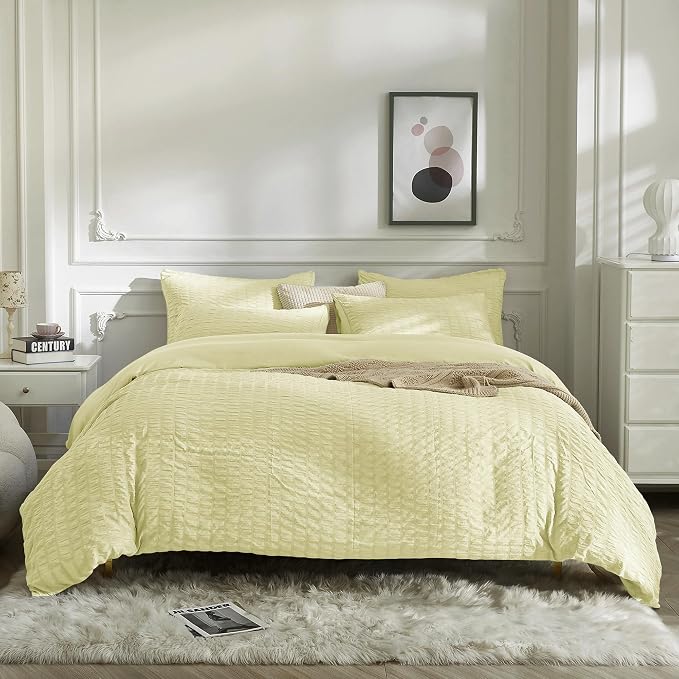 JELLYMONI Light Yellow Duvet Cover Twin Size, Soft Breathable Seersucker Duvet - Image 9