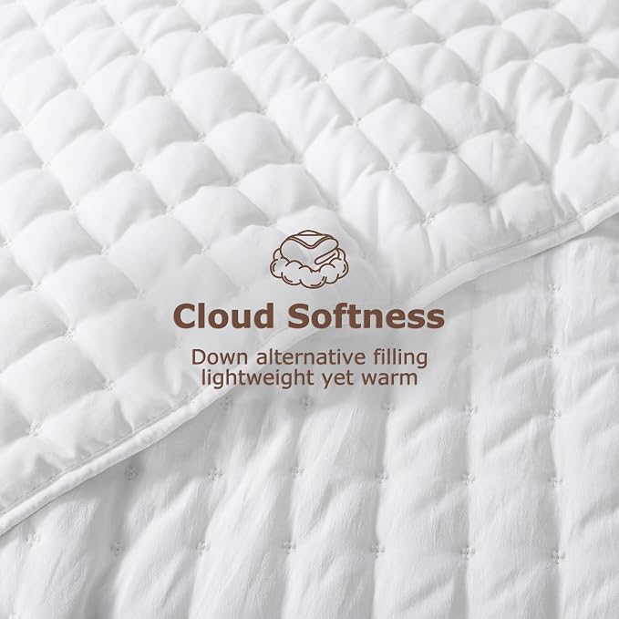 WDCOZY White Cloud Quilt Set Twin Size, Lightweight Soft Cross Stitch Bedspread - Image 4