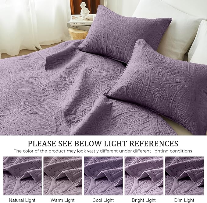 akkialla Grayish Purple Twin Quilt Set, Ultrasonic Lightweight Bedspread - Image 5