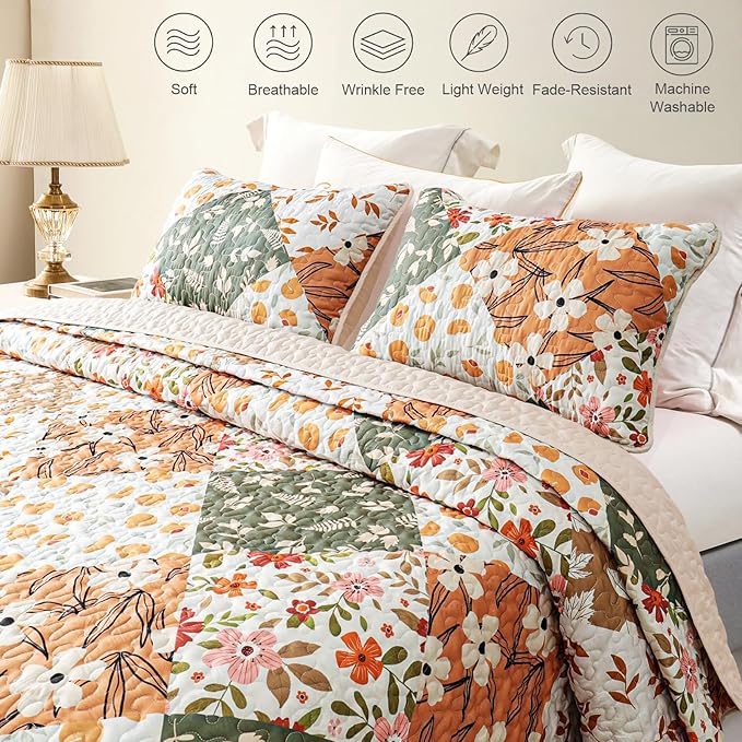 Whale Flotilla Patchwork Quilt Twin Size, Extra Soft Boho Floral Bedspreads - Image 4