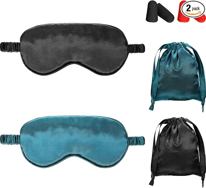 Silk Satin Sleeping Mask Eye Mask Set Include 2 Blindfold Eyeshade Elastic by Geyoga