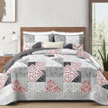 Mybedsoul Grey Red Patchwork Queen Size Quilt, Soft Paisley Floral Bedspreads by Mybedsoul