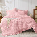 JOLLYVOGUE Pink Seersucker Queen Comforter Set, 3 Pieces Bed in a Bag Comforter by JOLLYVOGUE