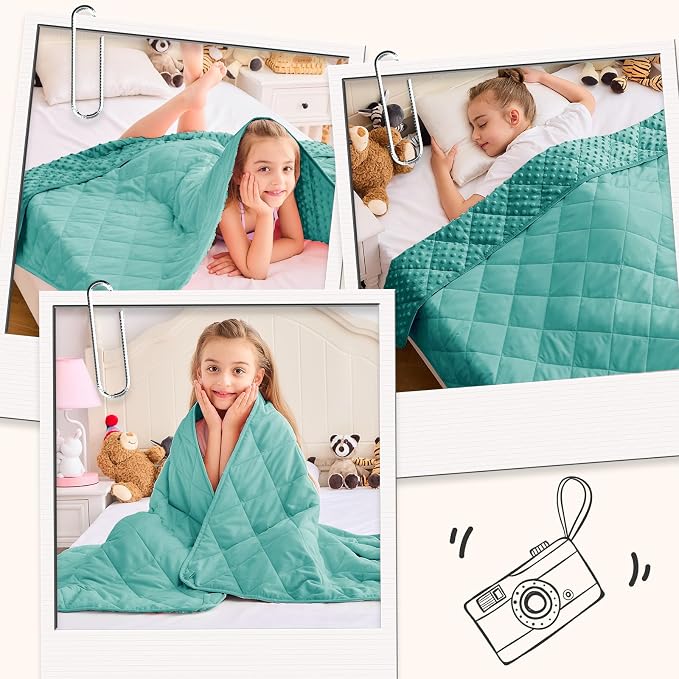 Teal Weighted Blanket Kids 7lbs, Cooling Minky Heavy Throw Blanket - Image 5
